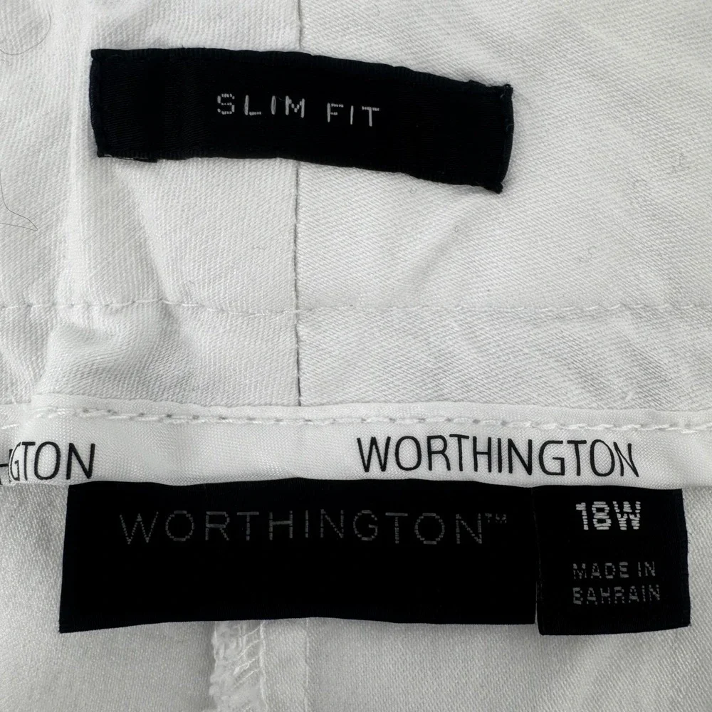 Worthington Slim Fit White Ankle Pants Womens 18W Rayon‎ Blend Stretch Trousers